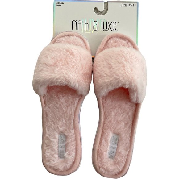 🌹NWT Women’s Slippers FIFTH & LUXE Faux Fue  Pink Size XL 10/11 - Picture 10 of 10